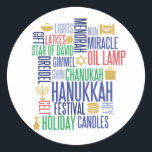 Hanukkah Words Holiday Round Stickers<br><div class="desc">U kunt extra coördinerende punten in ons collectie "Hanukkah Words Holiday" vinden.</div>