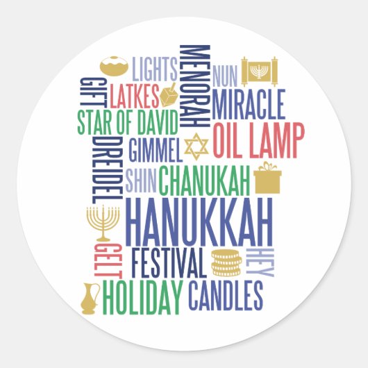 Hanukkah Words Holiday Round Stickers (Voorkant)