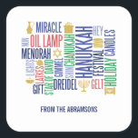 Hanukkah Words Holiday Square Stickers<br><div class="desc">Pas de aangepaste tekst hierboven aan. U kunt extra coördinerende punten in ons collectie "Hanukkah Words Holiday" vinden.</div>