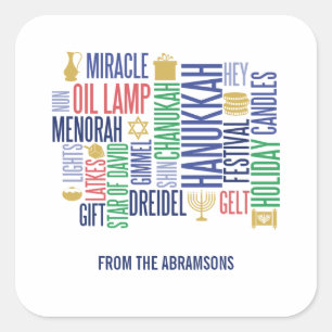 Hanukkah Words Holiday Square Stickers
