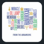 Hanukkah Words Holiday Square Stickers<br><div class="desc">Pas de aangepaste tekst hierboven aan. U kunt extra coördinerende punten in ons collectie "Hanukkah Words Holiday" vinden.</div>