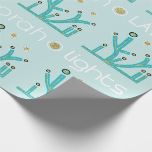Hanukkah Wrapping Paper "Blue Lights, Latkes" Cadeaupapier