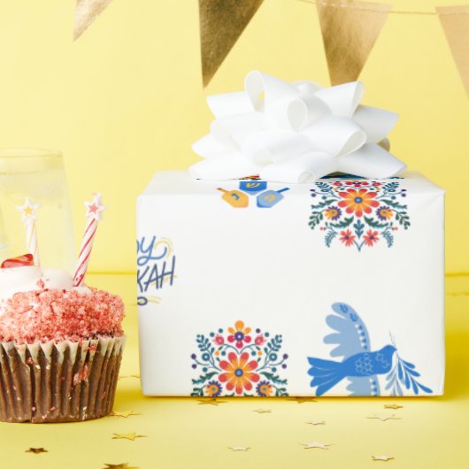 Hanukkah Wrapping Paper – dreidel , floral Cadeaupapier (Verjaardagsfeest)
