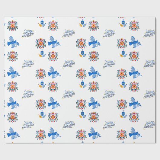 Hanukkah Wrapping Paper – dreidel , floral Cadeaupapier (Vlak)