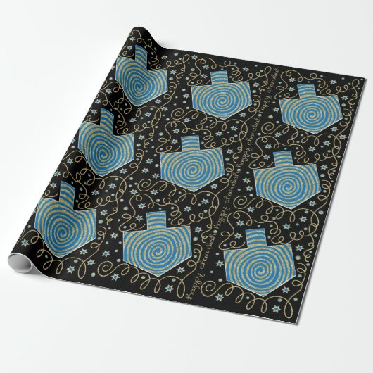 Hanukkah Wrapping Paper "Elegant Dreidels" Cadeaupapier (Uitgerold)