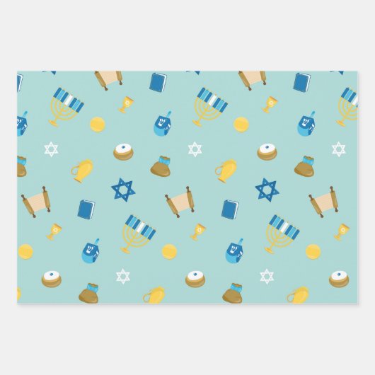 Hanukkah Wrapping Paper Flat Sheet Set van 3 (Voorkant 3)