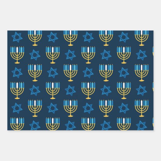Hanukkah Wrapping Paper Flat Sheet Set van 3 (Voorkant)