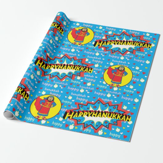 Hanukkah Wrapping Paper "Judah Super Hero" Cadeaupapier (Uitgerold)