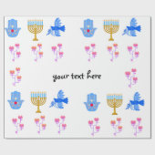 Hanukkah Wrapping Paper – Menorah, Hamsa, Dove Cadeaupapier (Vlak)