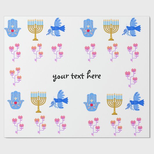 Hanukkah Wrapping Paper – Menorah, Hamsa, Dove Cadeaupapier (Vlak)