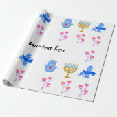 Hanukkah Wrapping Paper – Menorah, Hamsa, Dove Cadeaupapier (Uitgerold)