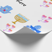 Hanukkah Wrapping Paper – Menorah, Hamsa, Dove Cadeaupapier (Hoek)