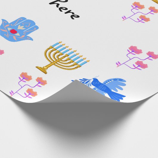 Hanukkah Wrapping Paper – Menorah, Hamsa, Dove Cadeaupapier (Hoek)