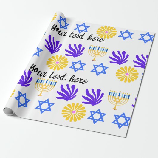 Hanukkah Wrapping Paper – Menorah, Star of David Cadeaupapier (Uitgerold)