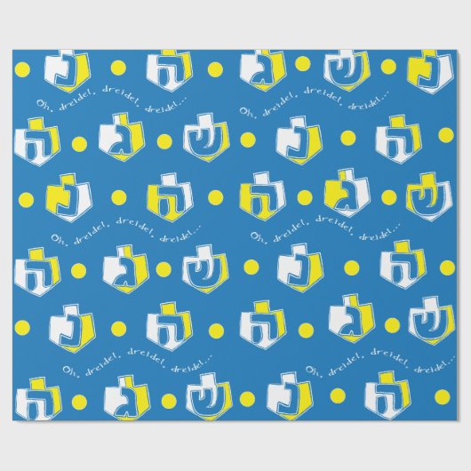 Hanukkah Wrapping Paper "Oh, Dreidel..." Goud/blau Cadeaupapier (Vlak)