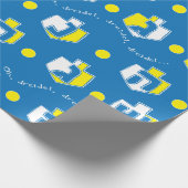 Hanukkah Wrapping Paper "Oh, Dreidel..." Goud/blau Cadeaupapier (Hoek)