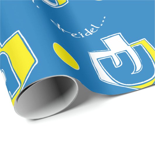 Hanukkah Wrapping Paper "Oh, Dreidel..." Goud/blau Cadeaupapier (Rol Hoek)