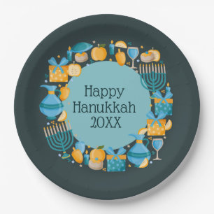Hanukkah Wreath Blue Papieren Bordje