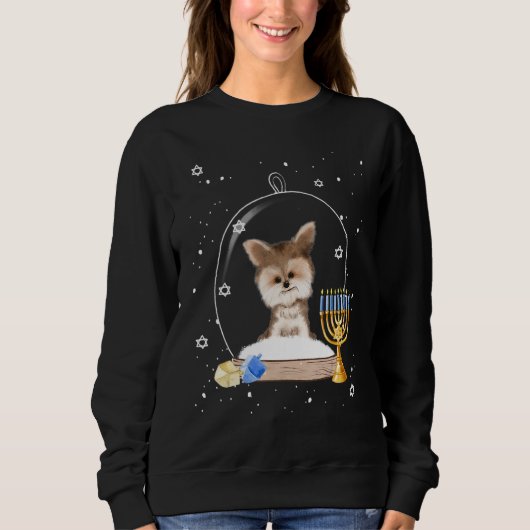Hanukkah Yorki Dog Snow Globe Pajama Trui (Voorkant)