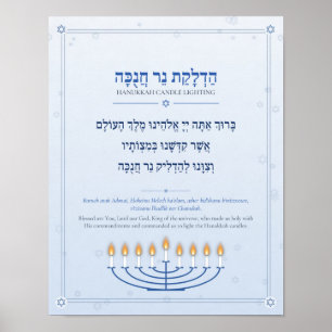 Hanukkah Zegen Hebreeuwse Poster - Blauw & Zilver