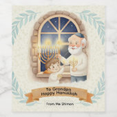Hanukkah Zegen – Opa en Kind Wijn Etiket (Enkel label)