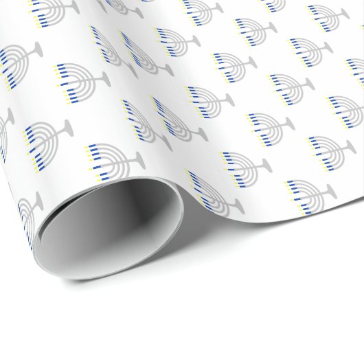 Hanukkah Zilveren Menora op Wit Cadeaupapier (Rol Hoek)