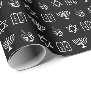 Hanukkah zwart-wit joods vakantiepatroon cadeaupapier