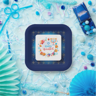 Hanukkiah Gelukkig Hanukkah Joods Feest Menorah Papieren Bordje
