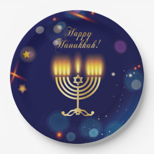 Hanukkiah Gelukkig Hanukkah Joodse Gouden Menora Papieren Bordje