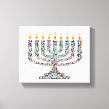 Hanukkiah gemaakt met edelstenen op canvasprint