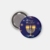 Hanukkiah Happy Hanukkah Jewish Gold Menorah Magneet (Voorkant / Achterkant)