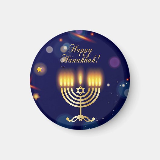 Hanukkiah Happy Hanukkah Jewish Gold Menorah Magneet (Voorkant)