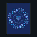 Hanukkiah Happy Hanukkah Jewish Holiday Menorah Briefkaart<br><div class="desc">Chanoeka Symbool. Gelukkig Chanoeka Party Joodse Vakantie Blauwe Menora. Joodse vakantie Chanoeka Decoratie met traditionele Chanuka decoratief symbool - Marine Blauwe kleur hanukkiah menorah, kandelaar met kaarsen, ster van David en neon blauwe gloeiende lichten illustratie. Chanoeka Festival van lichten Evenement Decoratie. Jeruzalem, Israël. Uitnodigingen & Briefpapier > Wenskaarten > Jubileum...</div>