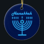 Hanukkiah Happy Hanukkah Jewish Holiday Menorah Keramisch Ornament<br><div class="desc">Hanoekiah-symbool. Happy Hanukkah Party Jewish Holiday Blue Menorah. Jewish Holiday Chanukkah Decoratie met traditioneel Chanoekanesymbool: Navy Blue color hanukkiah menorah, kandlestik met kaarsen, ster van David en neon blue ggloed illusie. Hanukkah Festival of light Event Decoration. Jeruzalem, Israël. Home > Startcentrum > Kerstdecor > Ornamenten Judaica Modern Design met sjabloon...</div>