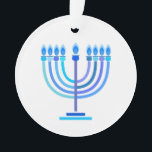 Hanukkiah Happy Hanukkah Jewish Holiday Menorah Ornament<br><div class="desc">Hanoekiah-symbool. Happy Hanukkah Party Jewish Holiday Blue Menorah. Jewish Holiday Chanukkah Decoratie met traditioneel Chanoekanesymbool: Navy Blue color hanukkiah menorah, kandlestik met kaarsen, ster van David en neon blue ggloed illusie. Hanukkah Festival of light Event Decoration. Jeruzalem, Israël. Home > Home > Home > Kerstdecor > Ornamenten Modern design met...</div>