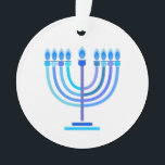 Hanukkiah Happy Hanukkah Jewish Holiday Menorah Ornament<br><div class="desc">Hanoekiah-symbool. Happy Hanukkah Party Jewish Holiday Blue Menorah. Jewish Holiday Chanukkah Decoratie met traditioneel Chanoekanesymbool: Navy Blue color hanukkiah menorah, kandlestik met kaarsen, ster van David en neon blue ggloed illusie. Hanukkah Festival of light Event Decoration. Jeruzalem, Israël. Home > Home > Home > Kerstdecor > Ornamenten Modern design met...</div>