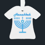 Hanukkiah Happy Hanukkah Jewish Holiday Menorah Ornament<br><div class="desc">Hanoekiah-symbool. Happy Hanukkah Party Jewish Holiday Blue Menorah. Jewish Holiday Chanukkah Decoratie met traditioneel Chanoekanesymbool: Navy Blue color hanukkiah menorah, kandlestik met kaarsen, ster van David en neon blue ggloed illusie. Hanukkah Festival of light Event Decoration. Jeruzalem, Israël. Home > Home > Home > Kerstdecor > Ornamenten Modern design met...</div>