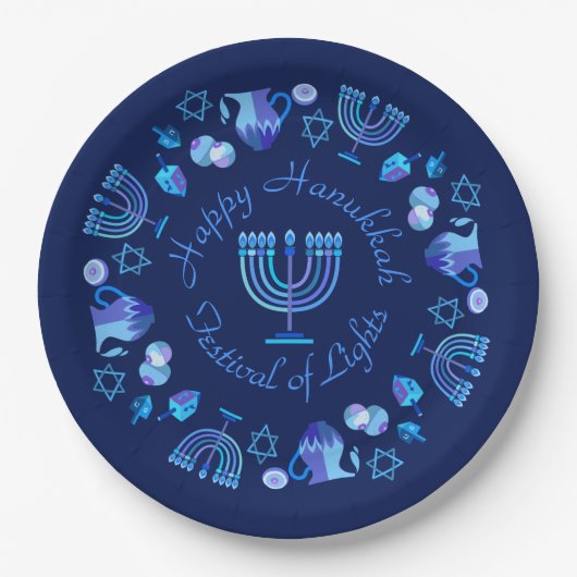 Hanukkiah Happy Hanukkah Jewish Holiday Menorah Papieren Bordje (Voorkant)