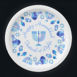 Hanukkiah Happy Hanukkah Jewish Holiday Menorah Papieren Bordje<br><div class="desc">Hanoekiah-symbool. Happy Hanukkah Party Jewish Holiday Blue Menorah. Jewish Holiday Chanukkah Decoratie met traditioneel Chanoekanesymbool: Navy Blue color hanukkiah menorah, kandlestik met kaarsen, ster van David en neon blue ggloed illusie. Hanukkah Festival of light Event Decoration. Jeruzalem, Israël. Kunstwerk en partijbenodigdheden > partijbenodigdheden > Tafelgerei > Papier en partijmateriaal. Borden....</div>