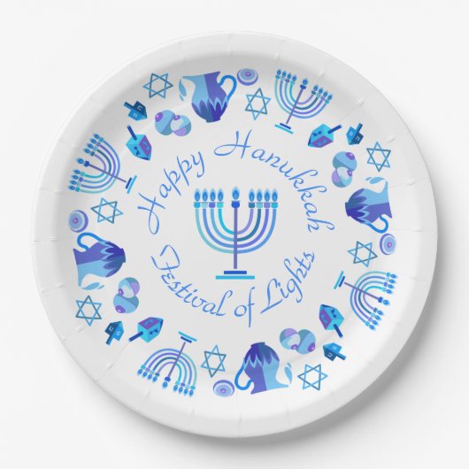 Hanukkiah Happy Hanukkah Jewish Holiday Menorah Papieren Bordje (Voorkant)