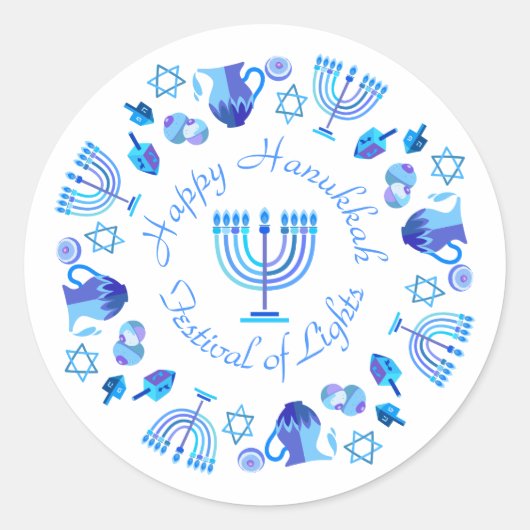 Hanukkiah Happy Hanukkah Jewish Holiday Menorah Ronde Sticker (Voorkant)
