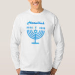 Hanukkiah Happy Hanukkah Jewish Holiday Menorah T-shirt<br><div class="desc">Hanoekiah-symbool. Happy Hanukkah Party Jewish Holiday Blue Menorah. Jewish Holiday Chanukkah Decoratie met traditioneel Chanoekanesymbool: Navy Blue color hanukkiah menorah, kandlestik met kaarsen, ster van David en neon blue ggloed illusie. Hanukkah Festival of light Event Decoration. Jeruzalem, Israël. Kleding en schokken > Mannen > Kleding > Hoodies en Sweatshirts Modern...</div>