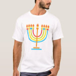 Hanukkiah Happy Hanukkah Jewish Holiday Menorah T-shirt<br><div class="desc">Chanoeka Symbool. Gelukkig Chanoeka feest Joodse feestdag Menorah. Joodse vakantie Chanoeka Decoratie met traditionele Chanuka decoratief symbool - kleurrijke hanukkiah menorah, kandelaar met kaarsen, ster van David en gloeiende lichten illustratie. Chanoeka Festival van lichten Evenement Decoratie. Jeruzalem, Israël. Kleding & Schoenen > Mannen > Kleding > Topjes & T-Shirts >...</div>