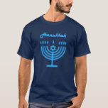 Hanukkiah Happy Hanukkah Jewish Holiday Menorah T-shirt<br><div class="desc">Chanoeka Symbool. Gelukkig Chanoeka Party Joodse Vakantie Blauwe Menora. Joodse vakantie Chanoeka Decoratie met traditionele Chanuka decoratief symbool - Marine Blauwe kleur hanukkiah menorah, kandelaar met kaarsen, ster van David en neon blauwe gloeiende lichten illustratie. Chanoeka Festival van lichten Evenement Decoratie. Jeruzalem, Israël. Kleding & Schoenen > Mannen > Kleding...</div>