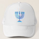 Hanukkiah Happy Hanukkah Jewish Holiday Menorah Trucker Pet<br><div class="desc">Hanoekiah-symbool. Happy Hanukkah Party Jewish Holiday Blue Menorah. Jewish Holiday Chanukkah Decoratie met traditioneel Chanoekanesymbool: Navy Blue color hanukkiah menorah, kandlestik met kaarsen, ster van David en neon blue ggloed illusie. Hanukkah Festival of light Event Decoration. Jeruzalem, Israël. Accessoires > Petten & Accessoires voor haarklokken > Petten en Petten >...</div>