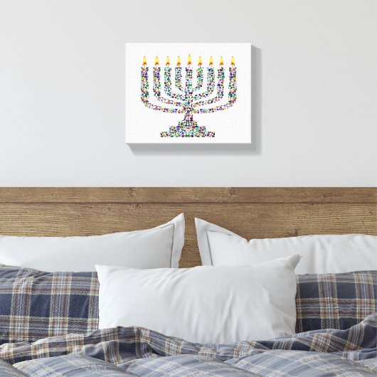 Hanukkiah made with Gems Stretched Canvas Print (Insitu (Slaapkamer))