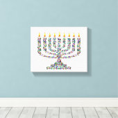 Hanukkiah made with Gems Stretched Canvas Print (Insitu (Houten vloer))