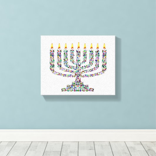 Hanukkiah made with Gems Stretched Canvas Print (Insitu (Houten vloer))