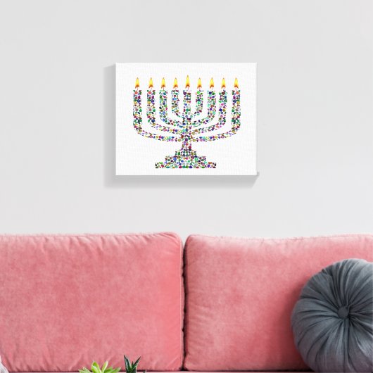 Hanukkiah made with Gems Stretched Canvas Print (Insitu (Woonkamer))