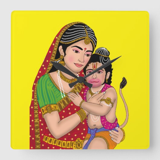 Hanuman & Anjana Mata Wandklok (Voorkant)